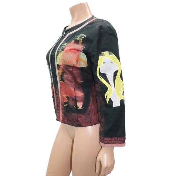 CUSTO BARCELONA Painterly Couture Wearable ART Printed Zip-Up Blazer Jacket L - Picture 7 of 9